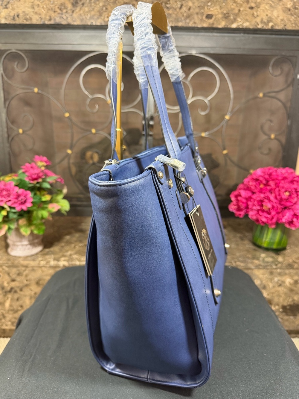 Christian Lacroix Blue Leather Tote with Logo Tag - Picture 7 of 10